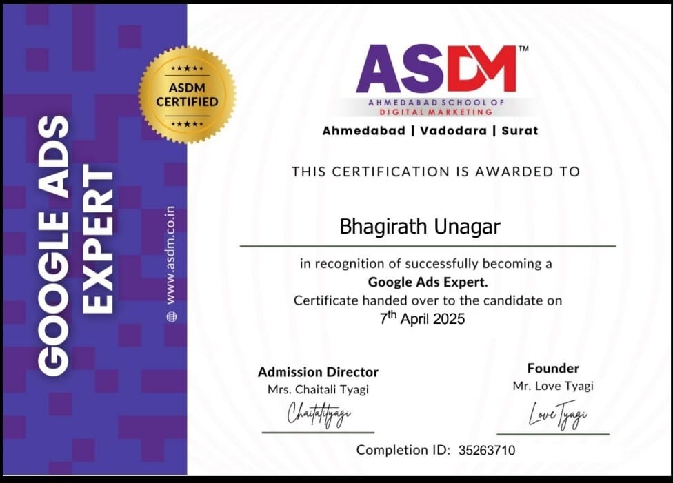 Google Ads Expert Certificate from ASDM