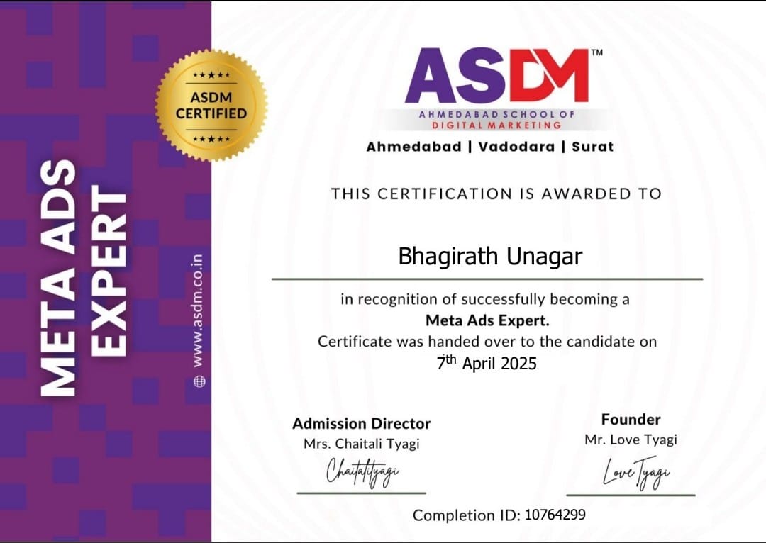 Meta Ads Expert Certificate from ASDM