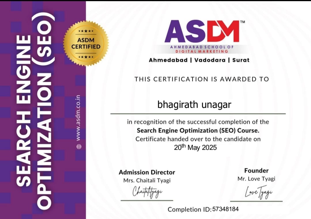 Search Engine Optimization (SEO) Certificate from ASDM